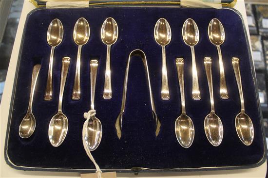 11 Mappin & Webb teaspoons and tongs